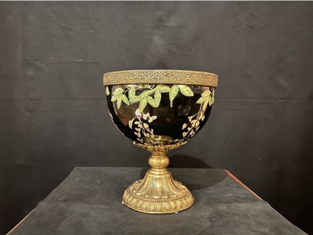 Complemento d'arredo Produzione artigianale Vaso coppa G&C nero decorata con fiori