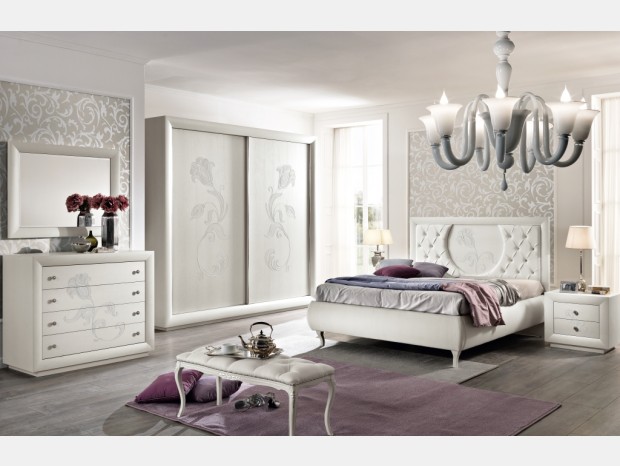Camera da letto classica Produzione artigianale Modello Louise Frassino Bianco